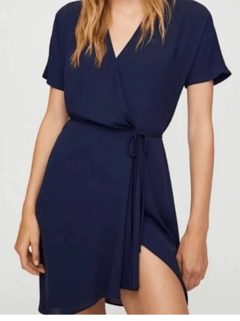 Babaton Aritzia Wallace navy chiffon flowy wrap mini dress medium minimalist